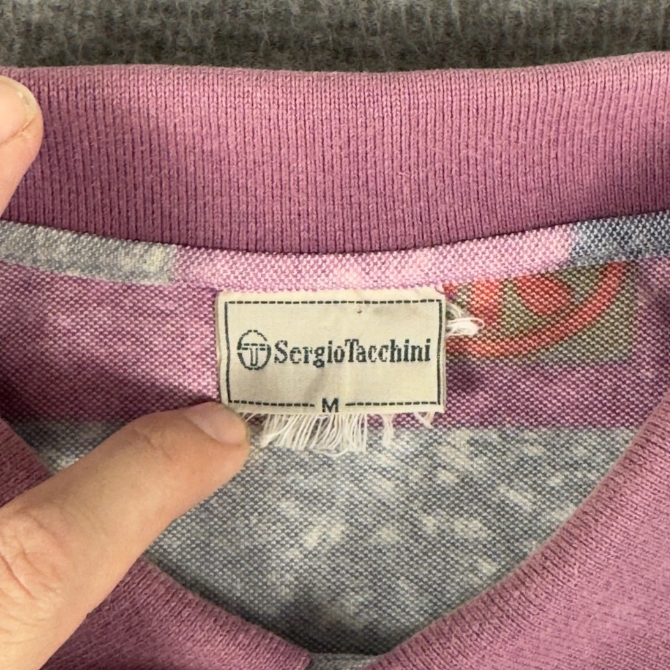 Винтажная мужская рубашка-поло Sergio Tacchini средний размер фиолетовая Aztec PGA West Golf 90-е - Изображение 3 из 4