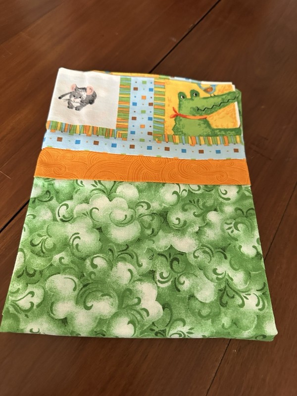 One Standard Size Handmade Unisex PILLOWCASE, Green Swirls/Orange Square Animals