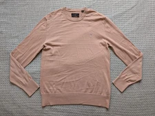 AllSaints Sweater Mens XL Beige Mode Merino Crew Ram Skull Logo Wool Pullover