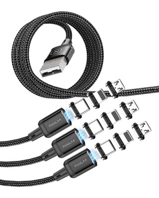 KUULAA 3Pack Magnetic USB C Charging Cables 3A Fast Data Nylon-Braided, iPhon...