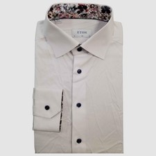Eton Men's White Slim-Fit Floral Trim Long-Sleeve Twill Dress Shirt Size 16.5/42