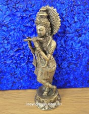 Messing Skulptur Lord Krishna mit Fl&ouml;te in tribhangahaltung
