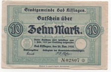 GERMANY KISSINGEN 10 MARK 1918 EMERGENCY MONEY NOTGELD LOOK SCANS