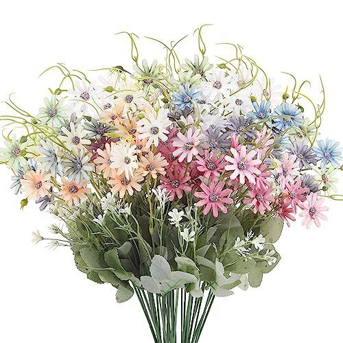 6 Bundles Fake Flowers Wildflowers Artificial Daisy Bouquet Silk Greenery Ste...