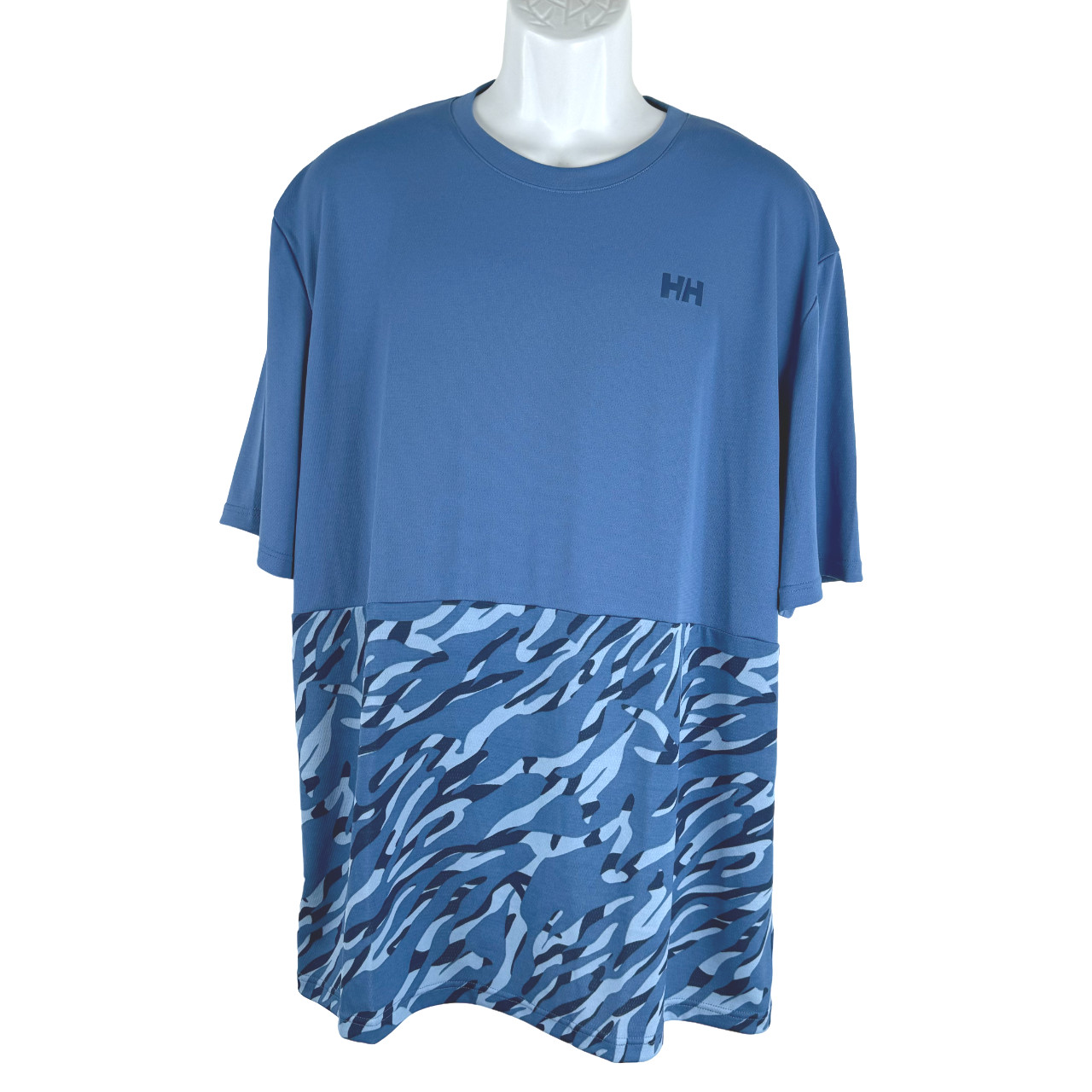 Camiseta Helly Hansen Lifa Active Solen Relax 2XL Azul Camuflada Nueva con Etiquetas TP-2796