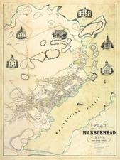 1850 Marblehead, MA Map reprint with house footprints & owner's names