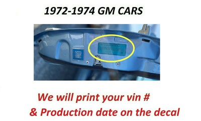 1972-1974 GM Door Jamb Decal with YOUR VIN # | Blue
