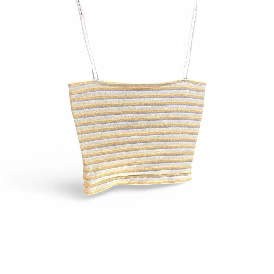 Cami верхний укороченный спагетти ремни кремовый, фиолетовый и оранжевый в полоску размер маленький - Изображение 3 из 4