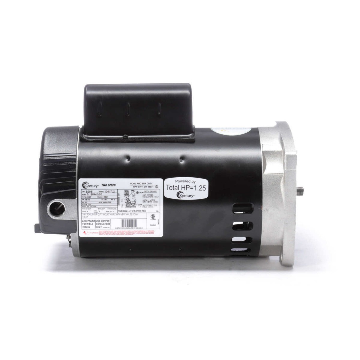3/4 HP 2-Speed 56Y Frame 115V Square Flange Pool Motor