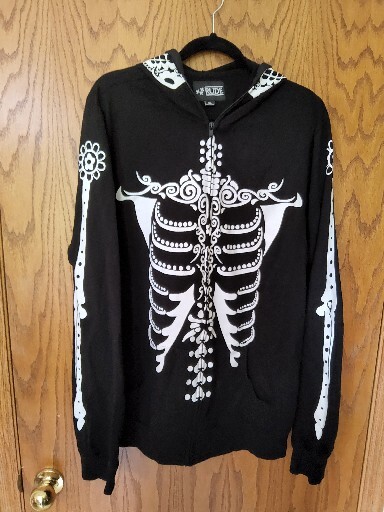 Rude Skeleton Hoodie With Zip Up Mask Unisex Sweater Hooded Black Hot Topic  XL | eBay
