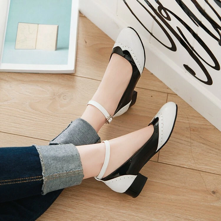 NEW Women Block Mid Low Heel Retro Strappy Lolitta Shoes Oxfords Mary Jane Pumps