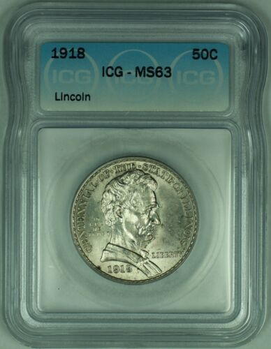 1918 Lincoln Commemorative 50C Half Dollar ICG MS 63 (50) - Picture 1 of 2
