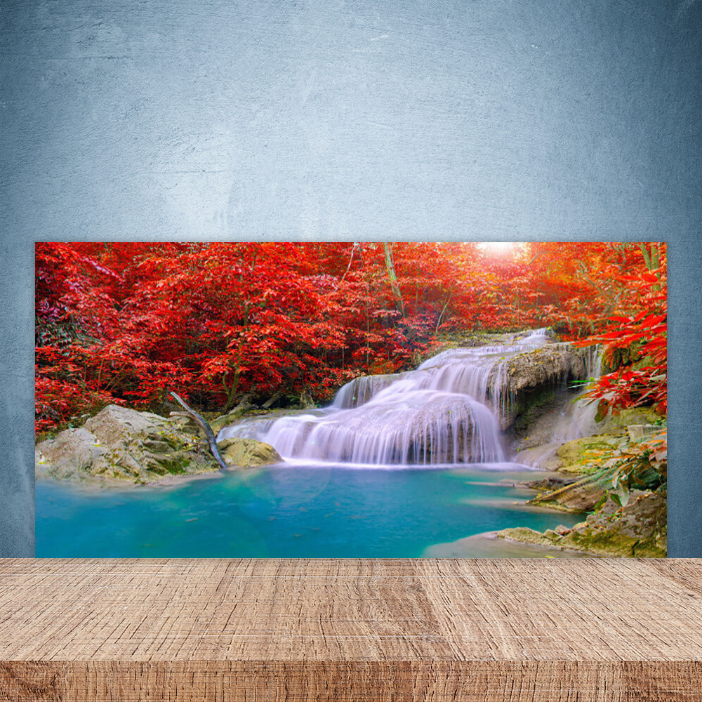 Crédence de cuisine en verre 100x50 fond de hotte panneau mural forêt cascade lac