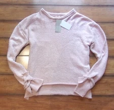 HINT of MINT ~ New NWT Size XS ~ Blush Pink Lightweight Fuzzy BOW Sleeve Sweater