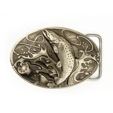 German silver belt buckle Trout, fisherman Salmonidae buckle, fisherman gift