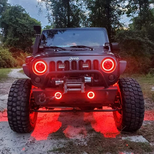 RED 7" LED Halo Headlights 4" Fog DRL Combo Kit For Jeep Wrangler JK JKU 2007+ - Picture 2 of 16