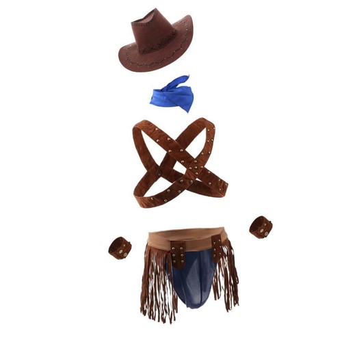 Costume da intimo da uomo sexy da cowboy in pelle con imbracatura - Foto 8 di 10