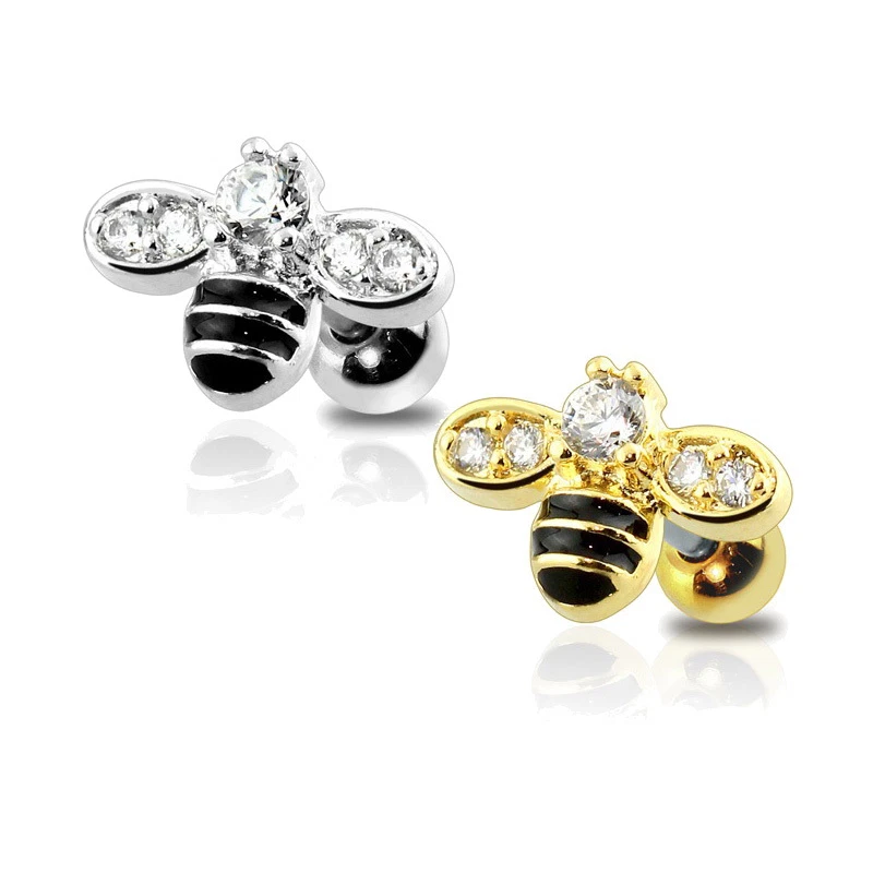 316L Acciaio Piercing Tragus Helix Zirconia Ape Calabrone Argento Oro Donna