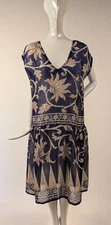 BEAUTIFUL PRINT FLAPPER 1920’S SHEER MUSLIN DRESS W SCROLLING FLORALS