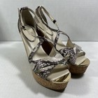 G.I.L.I. Neutral Python Look High Heel Wedge Sandals Cork 11 Medium