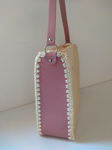 BORSA GIROBORSA FATTA A MANO ALL'UNCINETTO IN VERA PELLE COLORE ROSA ANTICO  | eBay