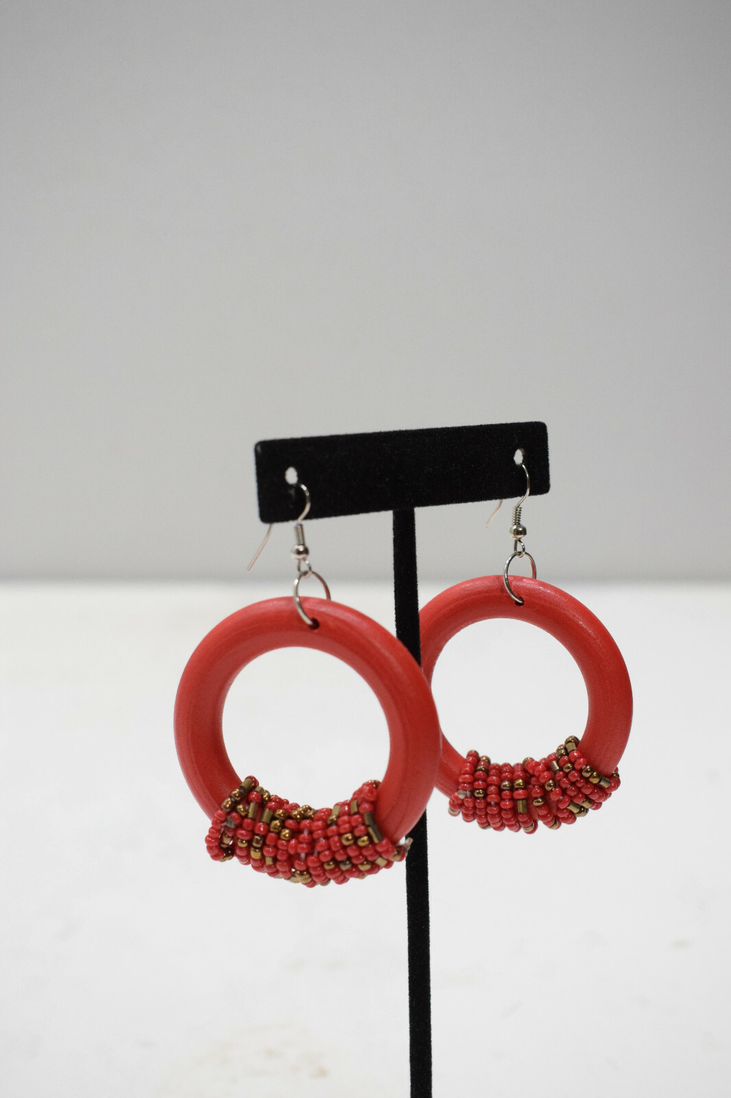 Earrings Red Beaded Hoop Earring