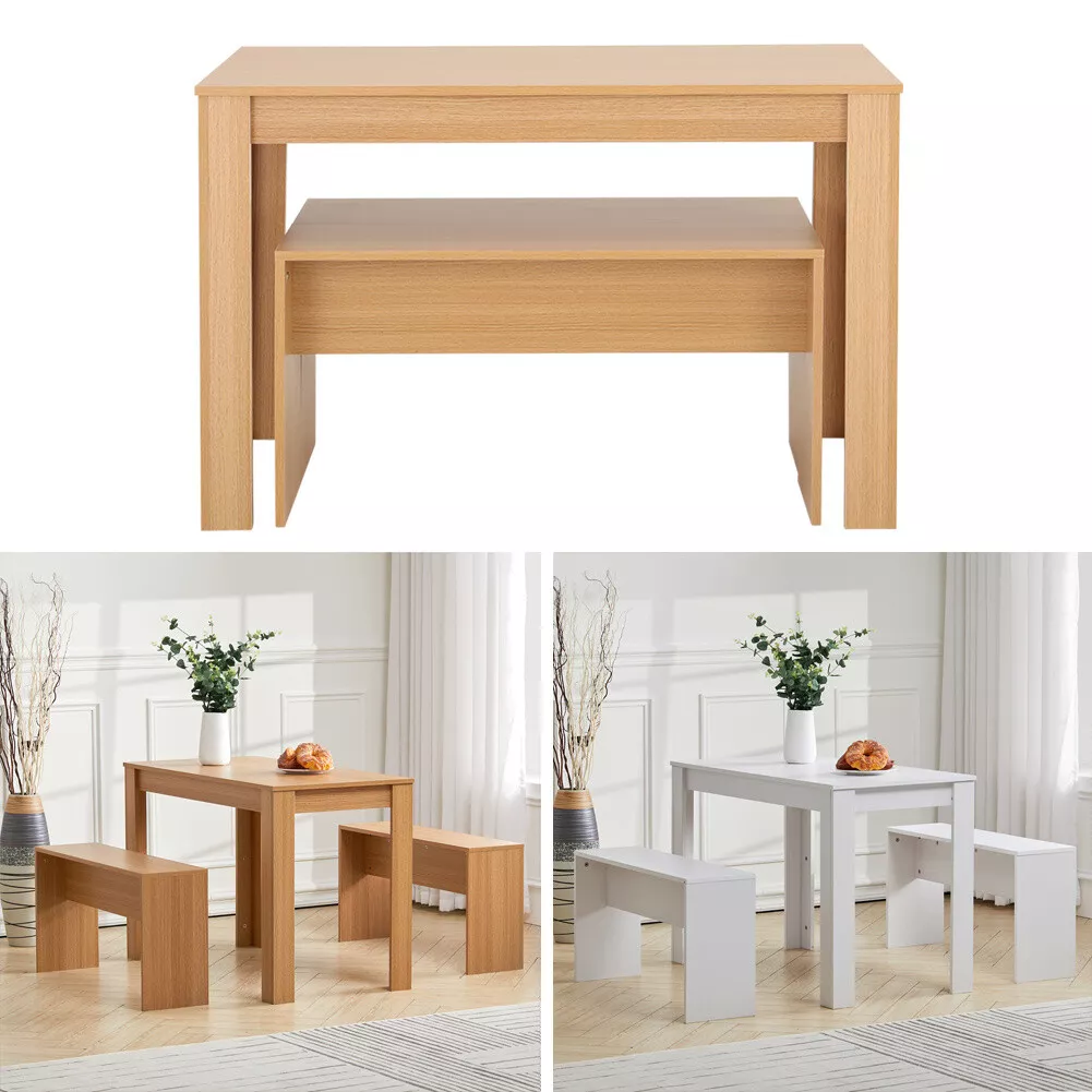 Compact 3PC Kitchen Dining Set Bar Table Bench Chair Home Space Saving Furniture