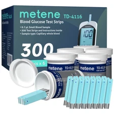 Box 300 Count Metene TD-4116 Blood Glucose Test Strips for Diabetes / Exp 2026
