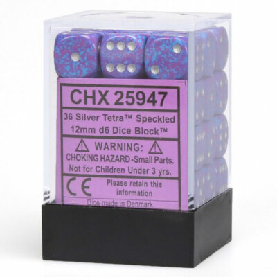 CHX25947 Chessex Manufacturing Dm3 Speckled 12mm D6 Silver Tetra (36)