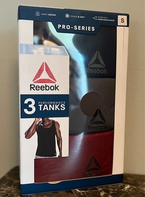 Reebok Pro-Series Mens 3-Pack Performance Tank Tops Size Small Cool Dry Stretch