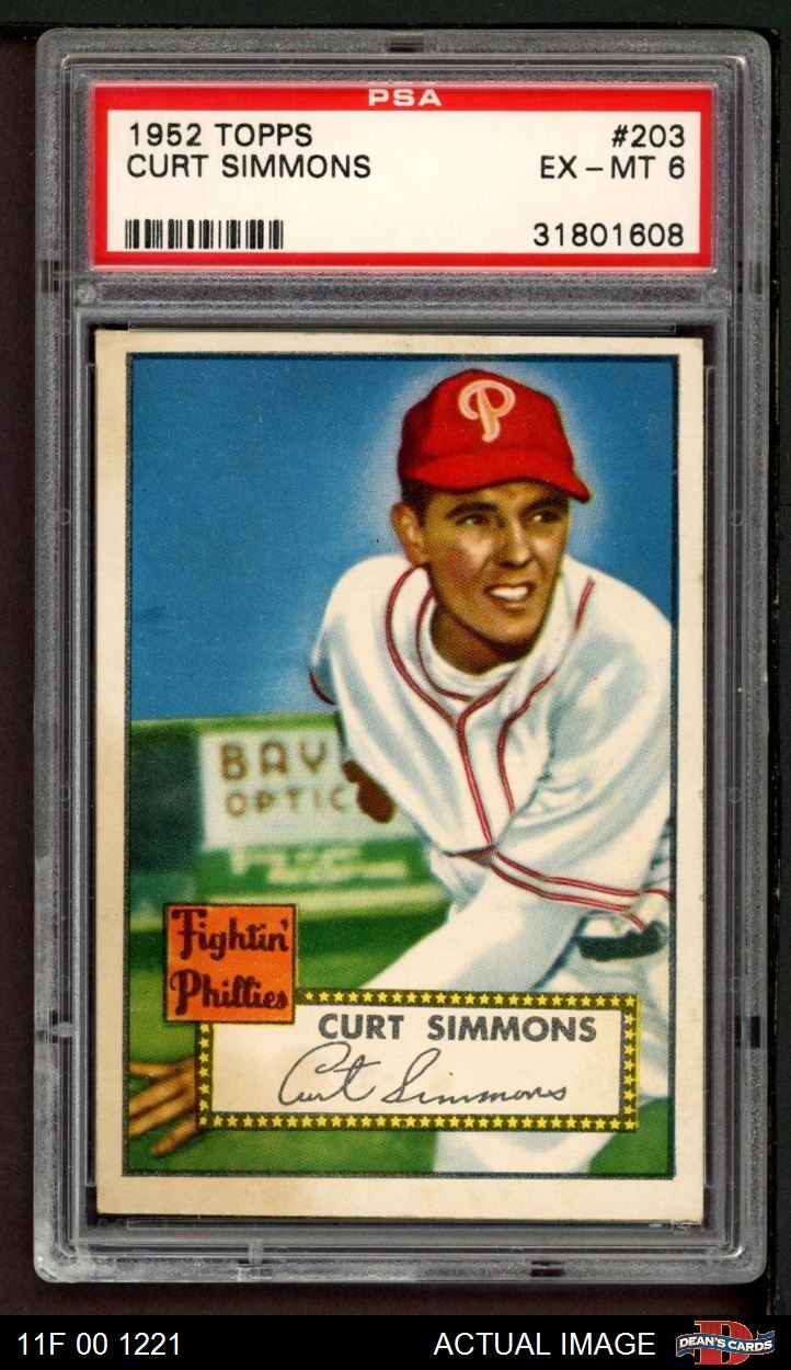 1952 Topps #203 Curt Simmons Phillies PSA 6 - EX/MT