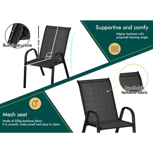 ALFORDSON 3PCS Outdoor Furniture Patio Table and Chairs Set Garden Round Black - Picture 7 of 11