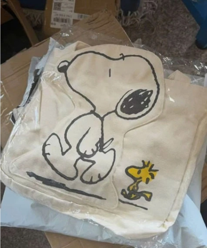 Snoopy Shoulder Bag Canvas Cartoon Tote Purse Student Style - Large Capacity