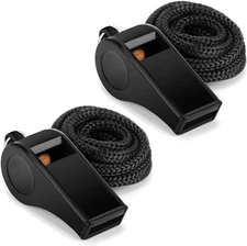 Sports Whistle with Lanyard, Very Loud Black Whistles Great for Coaches, Referee