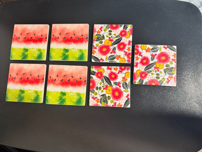 Set Of 7 Thirstystone Coasters   Watermelon & Floral Pattern Absorbent Stone 4''