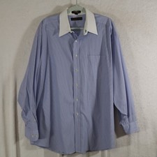 Tommy Hilfiger Men's Dress Shirt 17 34 Blue White Contrast Collar Button Front