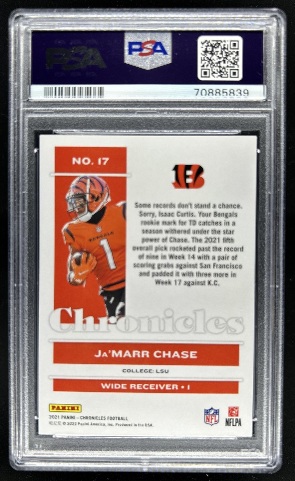 2021 Chronicles Ja'Marr Chase RC Rookie #17 Bengals PSA 10 GEM MINT view 2
