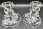 Vintage Pair of Fenton Crystal Clear Dolphin Candlestick Holders 1920 - 1930