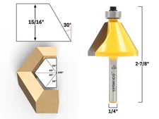 30 Degree Bevel Edge Forming Router Bit - 1/4" Shank - Yonico 13914q