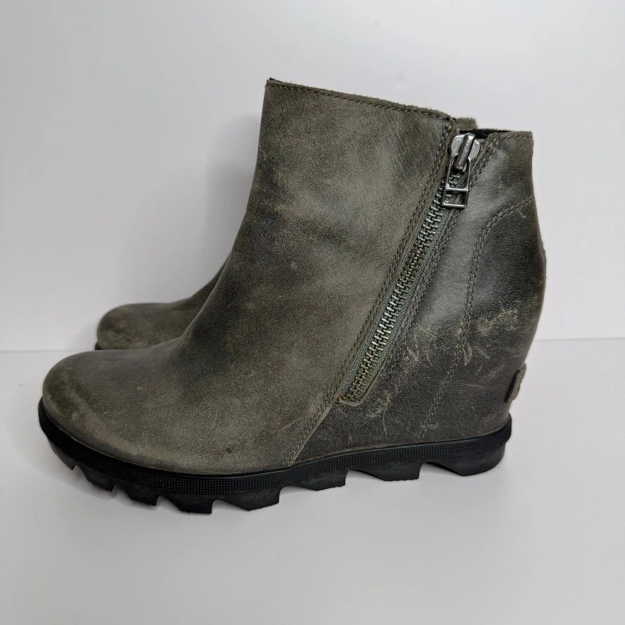 Sorel Mujer Joan of Arctic II Cuña Cremallera Cuero Gris Talla 7 Invierno Elegante Informal Foto 3 de 4