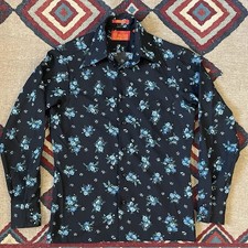 Vintage 70s Disco Shirt Mens Small Floral Sears Kings Road Button Up