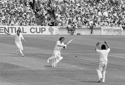 England batsman Ian Botham is out LBW for 21 runs to Lance Cairns - Old Photo