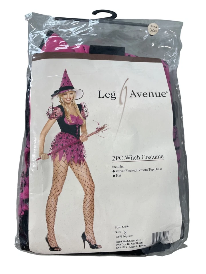 Leg Avenue 2 PC Witch Costume Size Small Pink Black Velvet Flocked Peasant NEW - Image 2 of 4