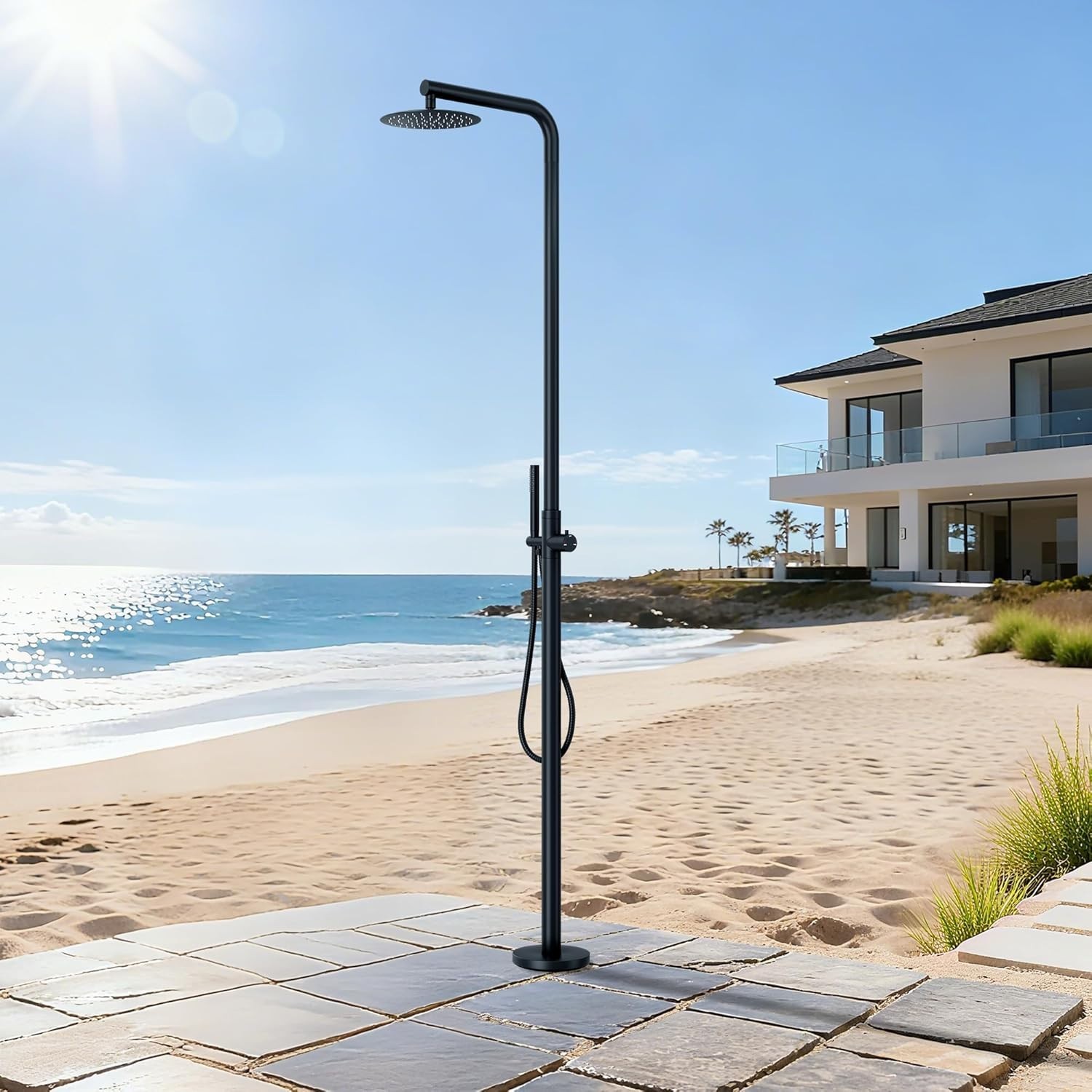 Cabezal de ducha exterior RBROHANT independiente de acero inoxidable 316 negro de 10"