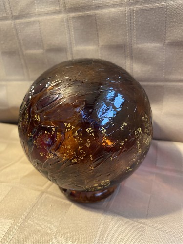 Kunstglas mundgeblasene Kugel braun/bernstein Vintage - Bild 6 von 13