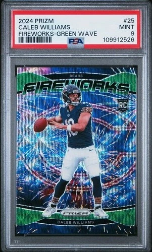 2024 PANINI PRIZM FIREWORKS #25 CALEB WILLIAMS FIREWORKS-GREEN WAVE PSA 9 MINT