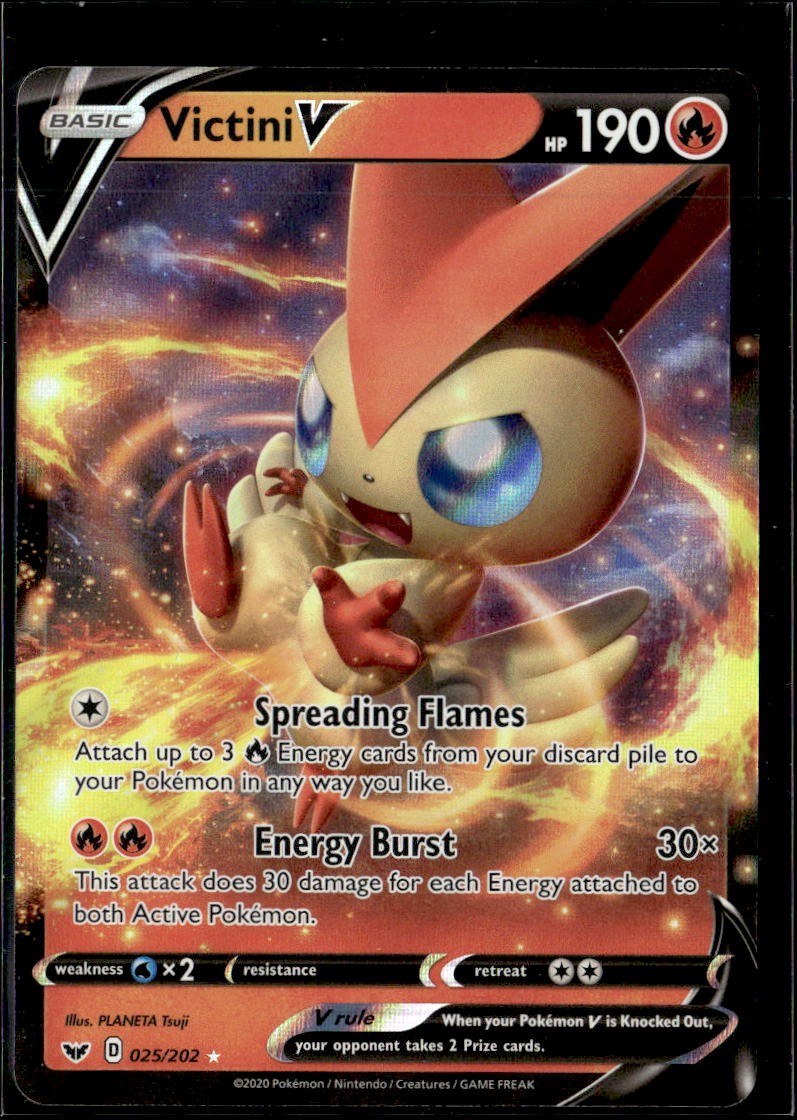 Pokemon Victini V 025/202 Sword Shield Base Set Ultra Rare Holo