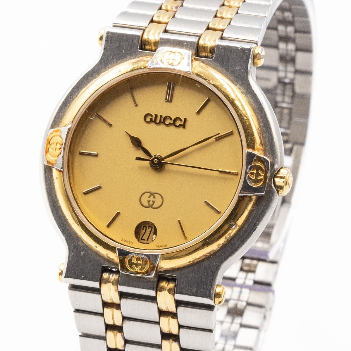 Exc+5 w/Box ] GUCCI 9000M Gold Dial Men's Quartz Watch Used