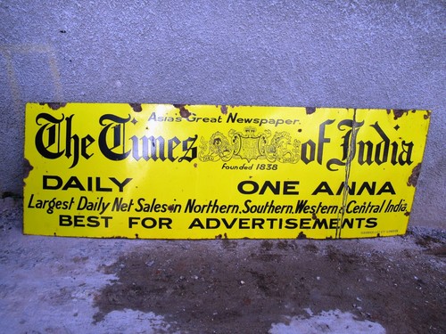 Vintage Times Of India Porcelain Enamel Sign Asia'S Great Newspaper Advertise 14 - Picture 2 of 12