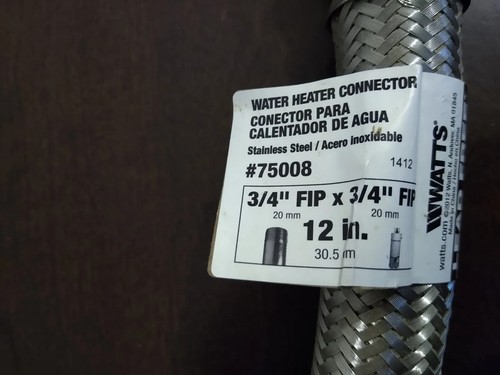 Watts Water Heater Connector Braided Stainless Steel 3/4"FIP x 3/4"FIP x 12" NEW - Picture 6 of 8